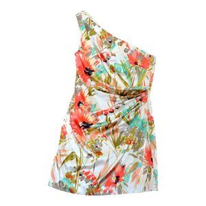 Maggy London Womens Dress Size 6 Black‎ Floral Sheath One Shoulder Knee Length